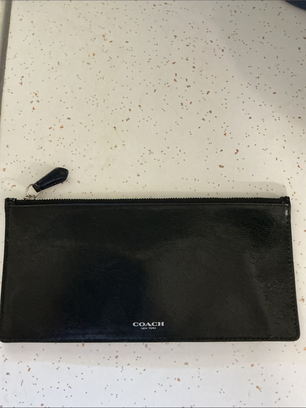 Coach Black Leather Zip Wallet Pouch with Silver Logo